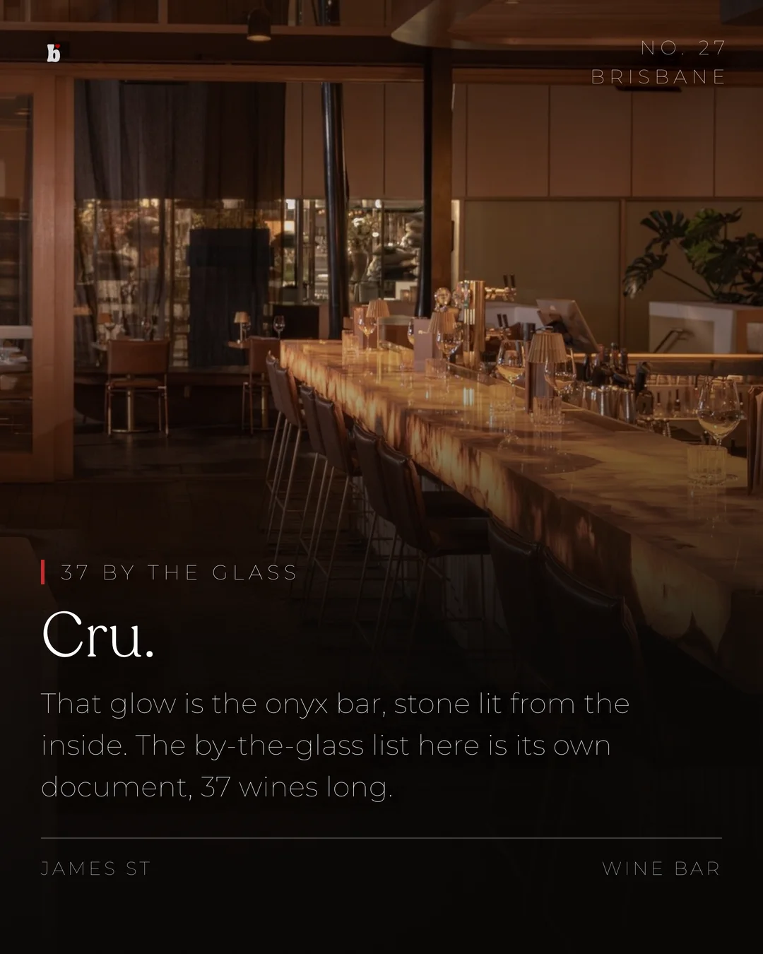 Cru, the onyx bar lit from inside the stone