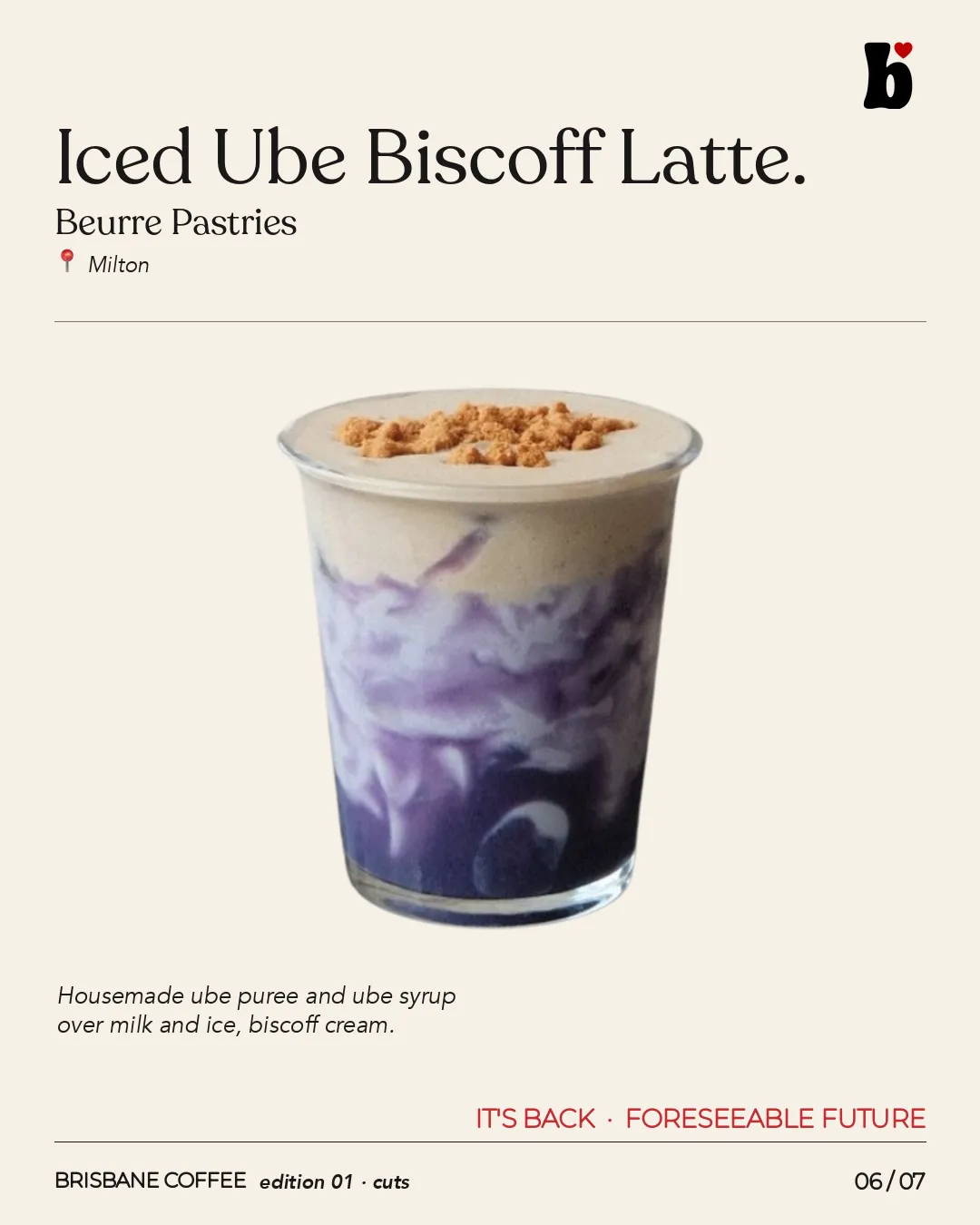 Iced Ube Biscoff Latte at Beurre Pastries